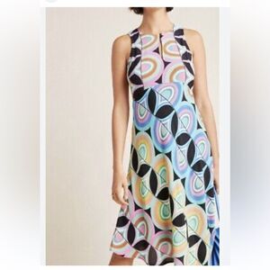 Anthropologie Kenzie Asymmetrical Dress with Pastel Swirls Size 6